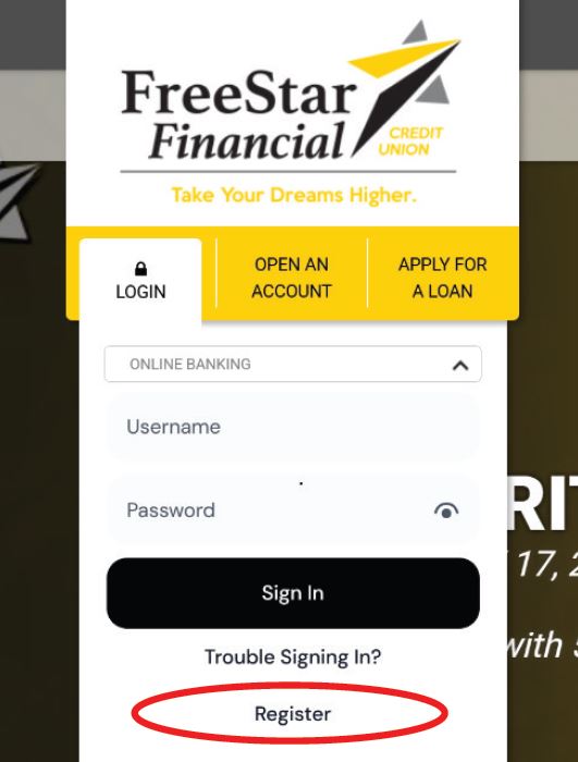 Screenshot of FreeStar Financial Online Banking Registration